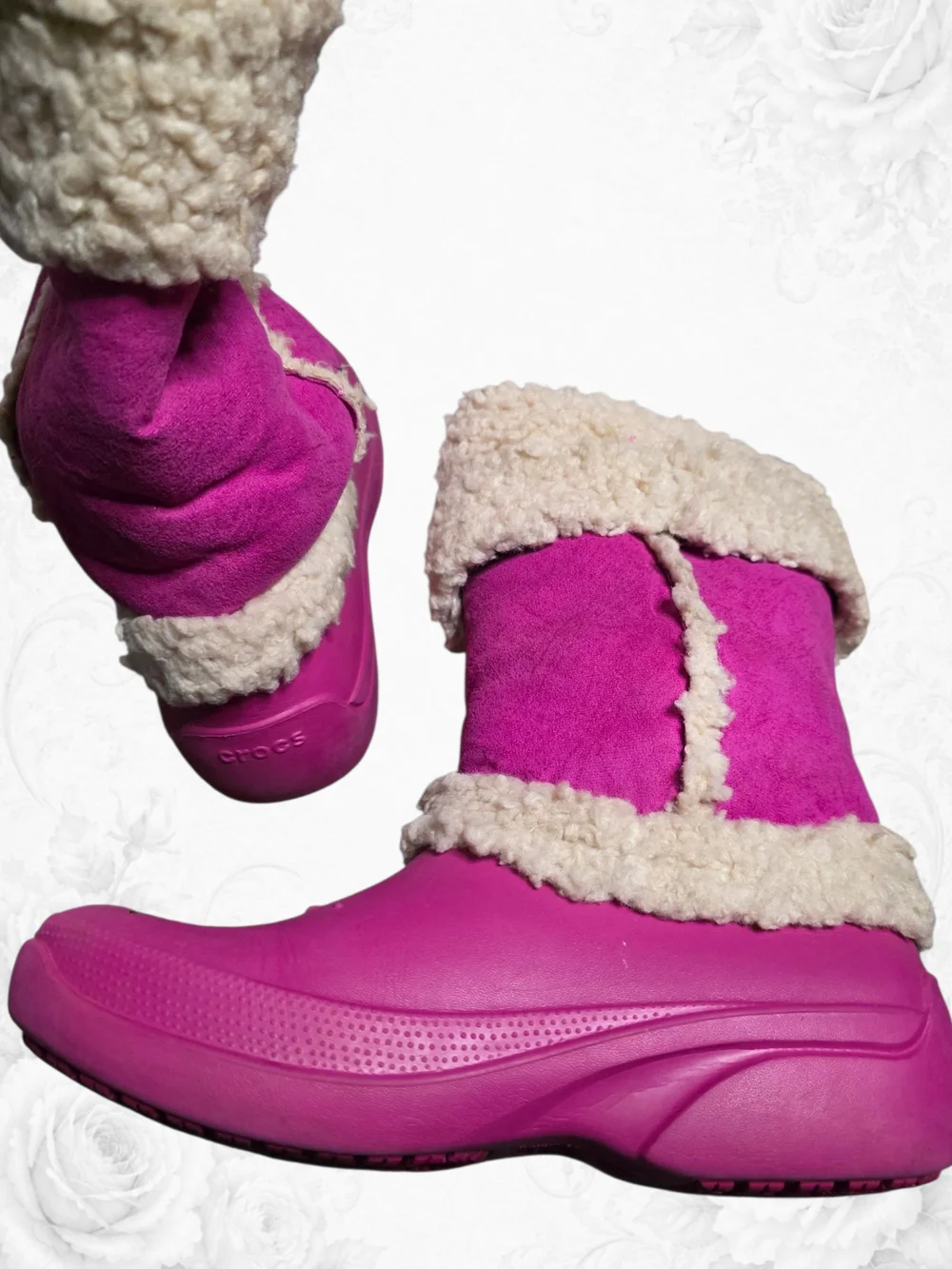 Crocs Winter Puff Faux Shearling Lined Ankle Boots Pink Women's 9 Waterproof
